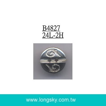 (#B4827/24L) 2 hole round with pattern silver plated button
