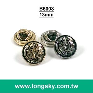 (#B6008/13mm) high quality antique gold plated military style shank button