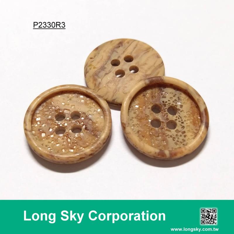 (#P2330R3) wood look brown color polyester resin material clothing button