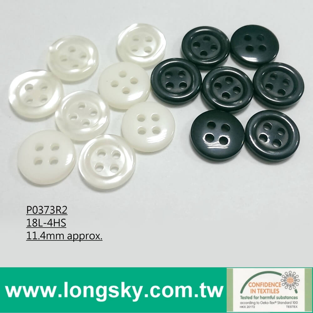 P0373R2-18L-4HS, white and black classical shirt button