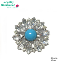 Elegant Blue Acrylic Stone and Crystal Rhinestone Brooches for lady dress (BR0078)