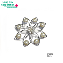42mm Elegant Pearl and Rhinestone Flower Brooches for woman garments (BR0079)