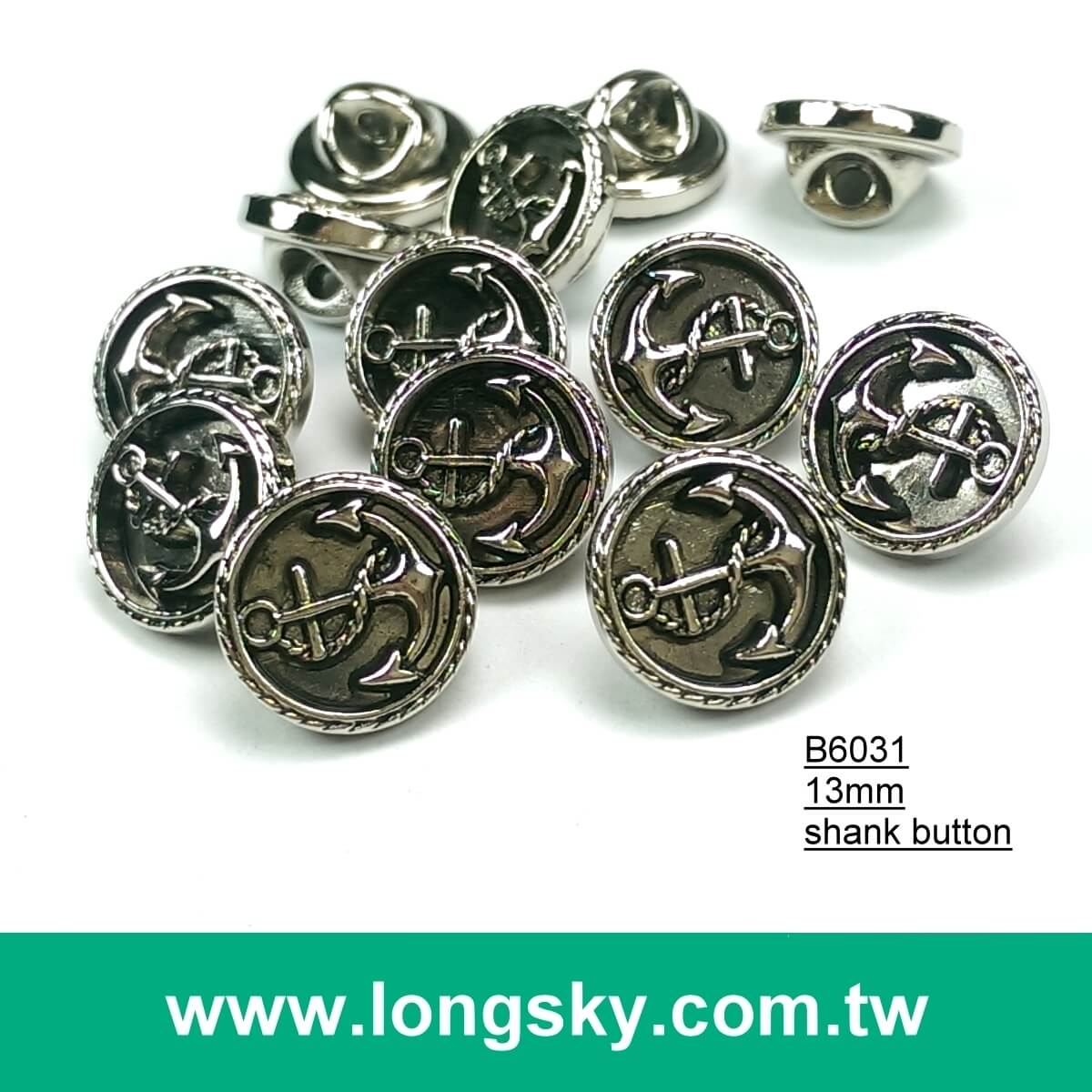 (#B6031/13mm) Sea anchor pattern on gold plated abs button with shank for navy style clothing