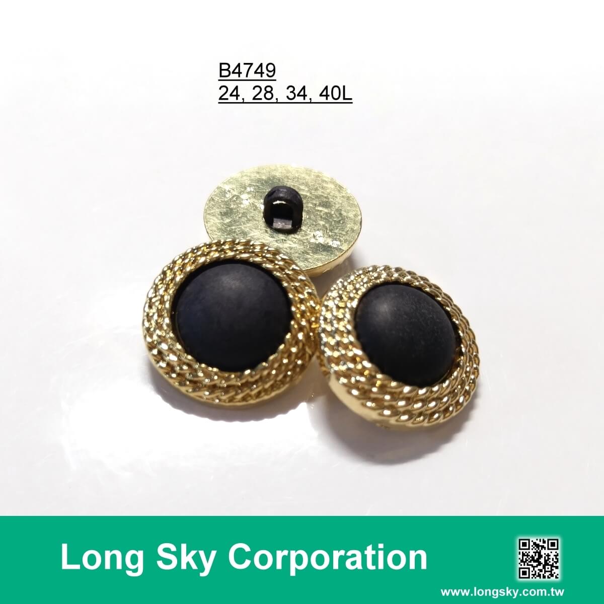 (#B4749/24L,28L,34L,40L) 2-piece combined gold button with nylon black center