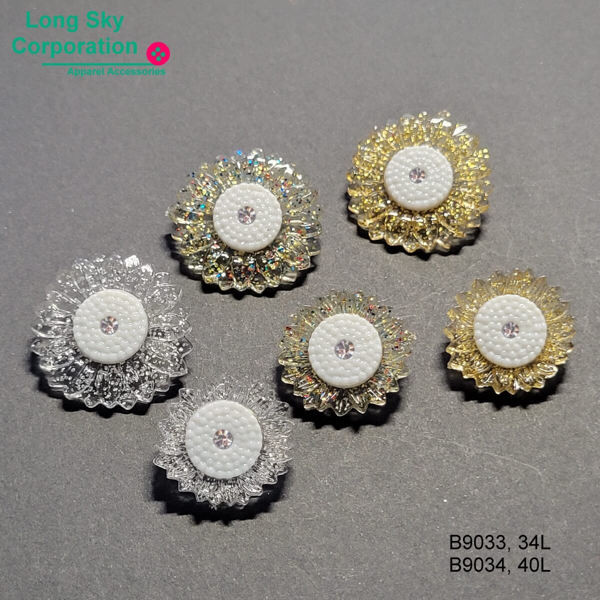 Sunflower glitter button, gold glitter craft button (B9033/34L)