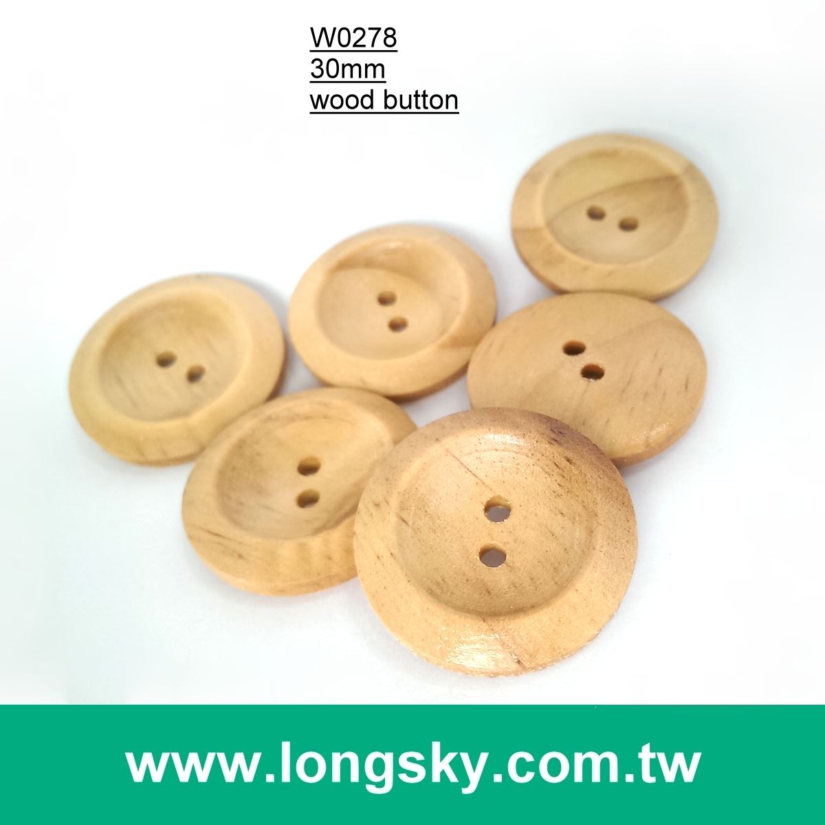(#W0278) 30mm 2 hole designer natural wood garment coat button