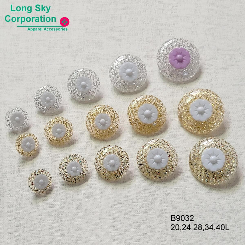 Flower shape glitter mixed combination apparel button (B9032/20L,24L,28L,34L,40L)