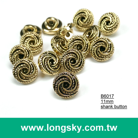 (#B6017/11mm) Taiwan fancy anthentic plated swirl pattern small shirt buttons with shank