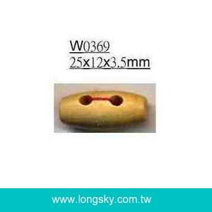 (#W0369) 3.5mm hole 25mm long 2 holes small barrel type wooden toggle button