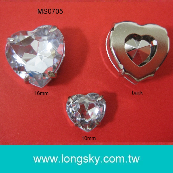 (#MS0705) Sewing on metal clothing button with heart stones