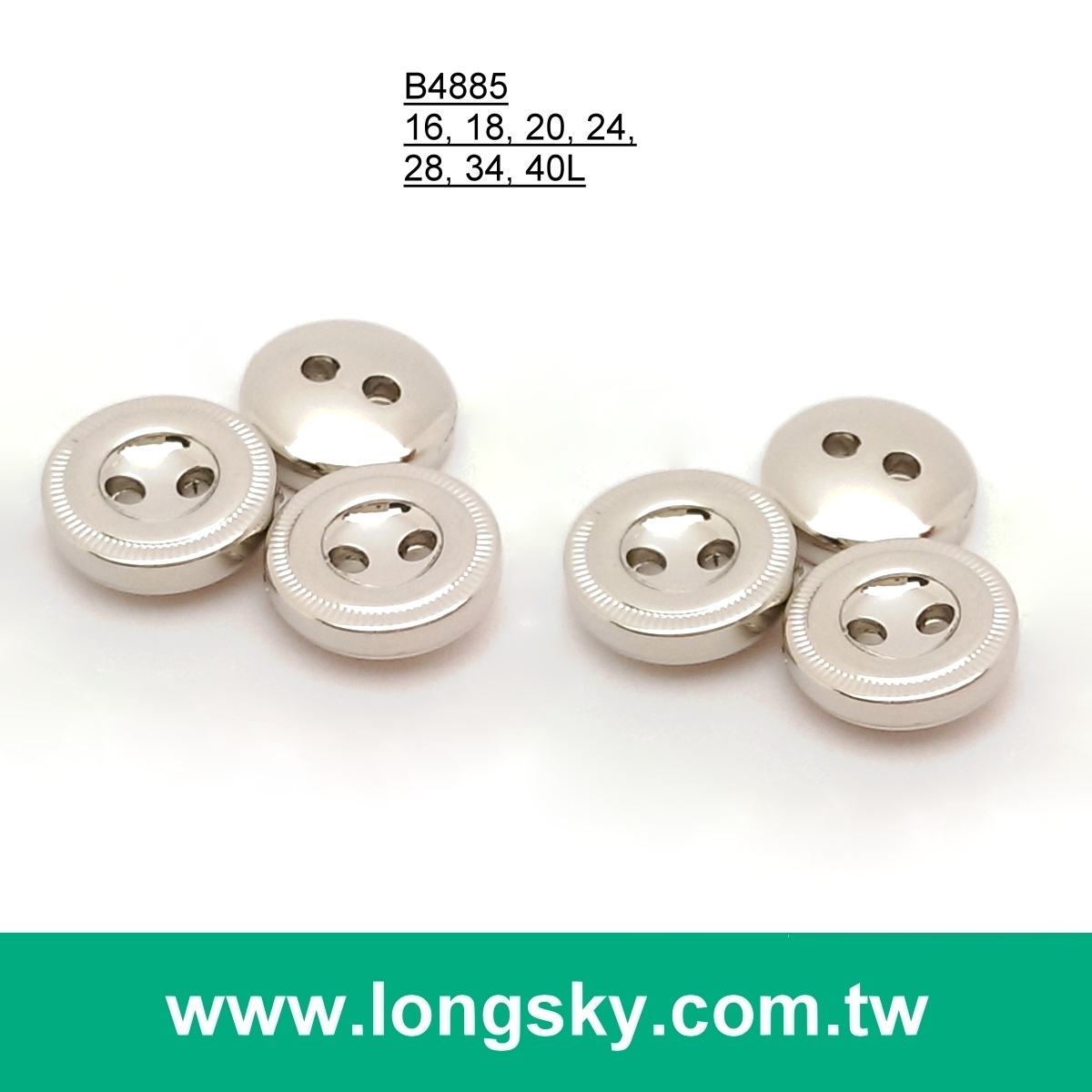 (#B4885) 16L 18L 2-hole classic small size round designer shiny silver coat button