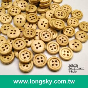 (#W0235) 24L 4 hole round natural wooden craft pants button