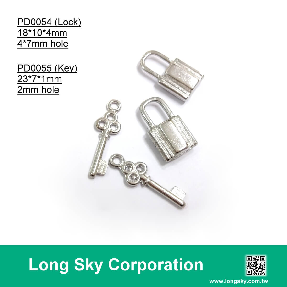 (#PD0054, PD0055) key and lock shape metal pendants for trimming decoration