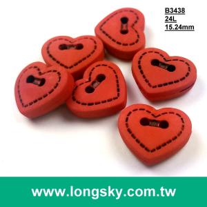 (B3438) 24L 2 hole sewing on red heart craft button