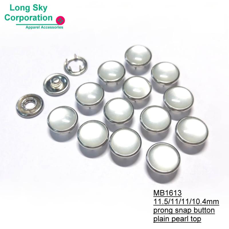(MB1613/11.5mm) Lead free plain pearl top brass prong snap button for lady apparel