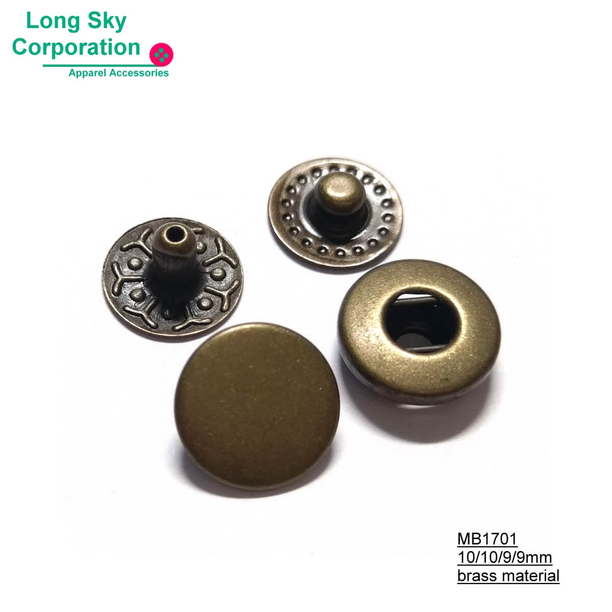 (MB1701) 10mm nickel free antique brass press snap button