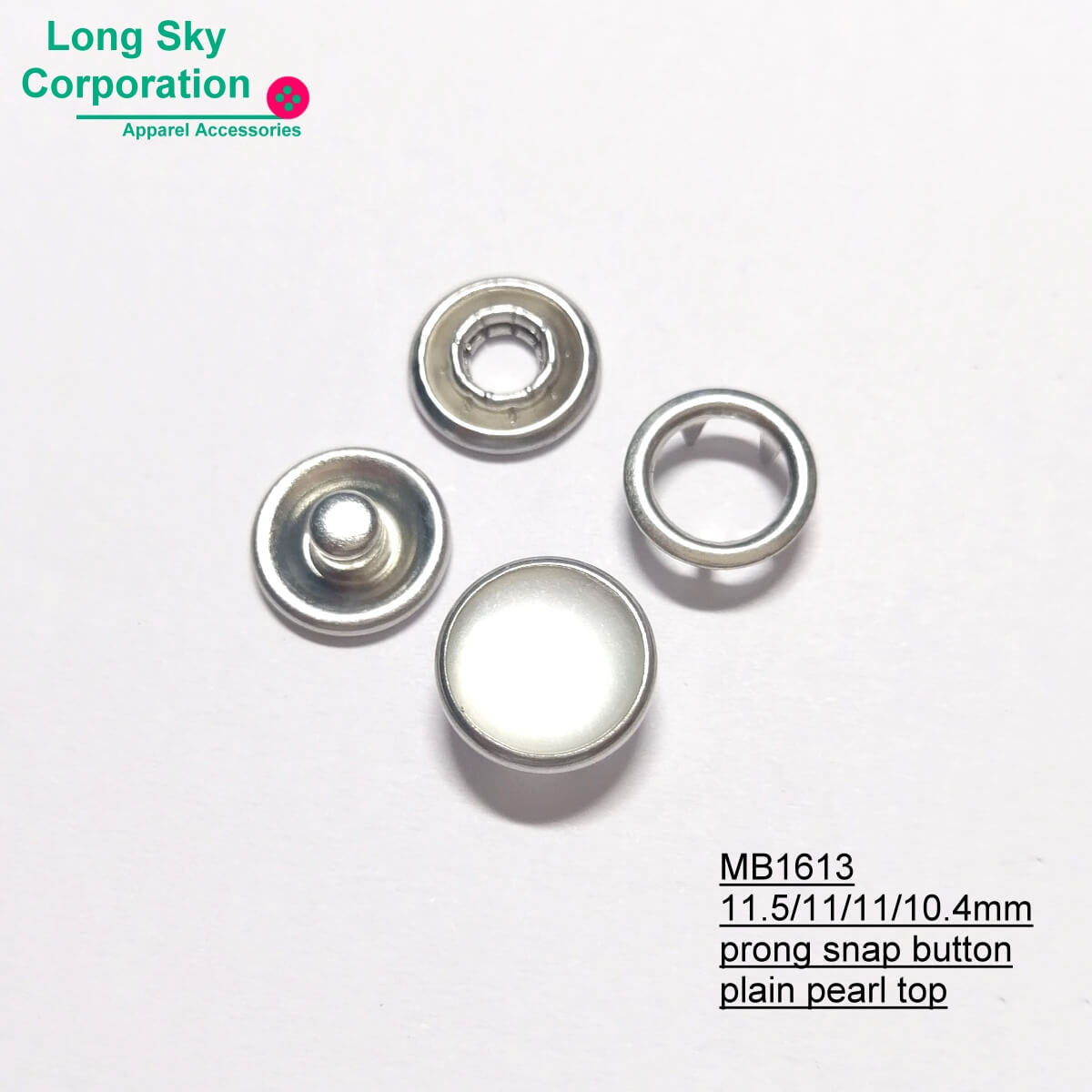 (MB1613/11.5mm) Lead free plain pearl top brass prong snap button for lady apparel