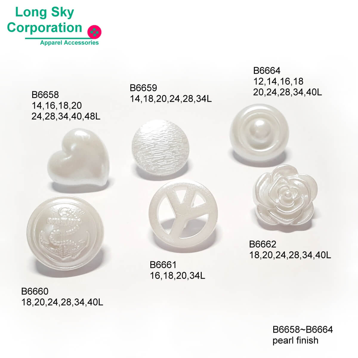 (B6658-B6664) spray pearl finish shank suit buttons